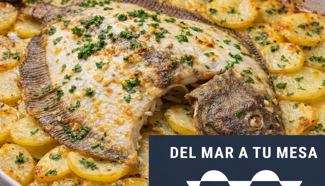 Rodaballo al horno con patatas