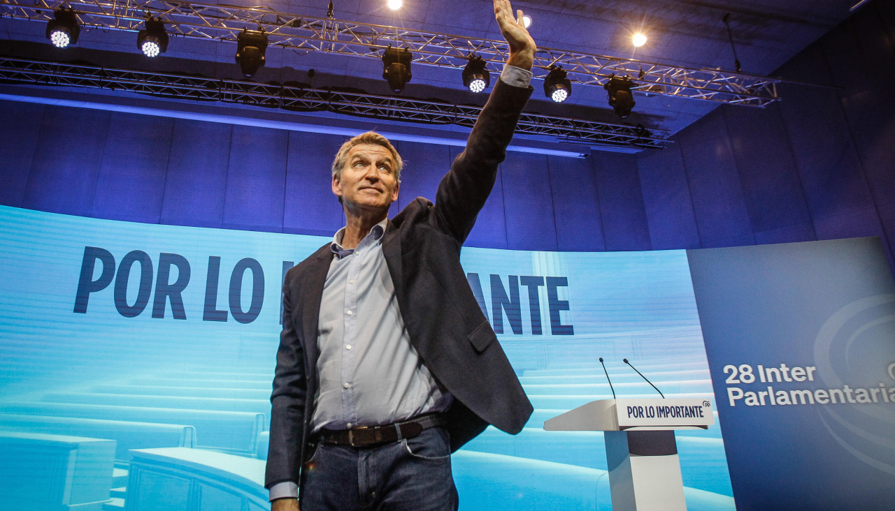 Feijóo, durante el acto de esta mañana en Palexco