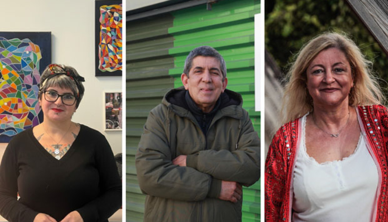 Patricia Rodríguez, en la sede de Acem,Roberto De la Noval, en el Barrio de las Flores, Ana María Rodríguez,en el parque de Eirís.jpg