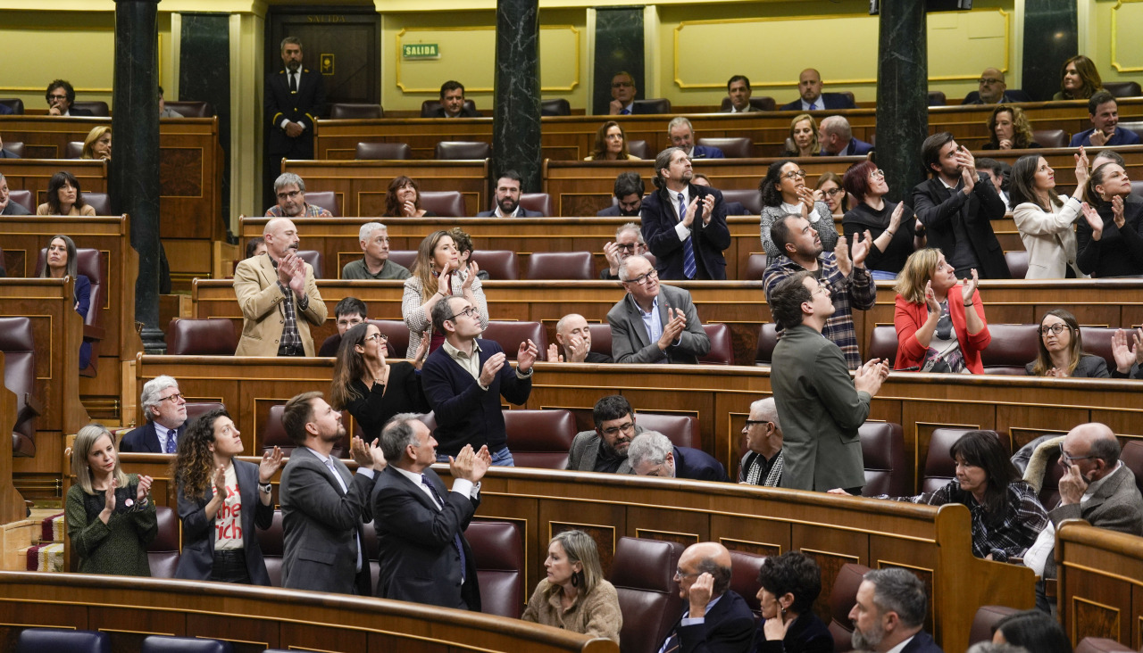 Diputados aplauden a una mujer que protestó desde la bancada tras el rechazo a la ley ómnibus
