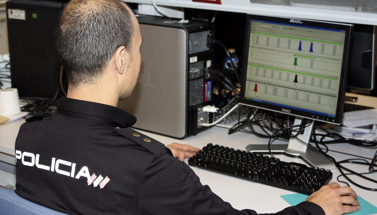 Un policía nacional trabaja ante un ordenador