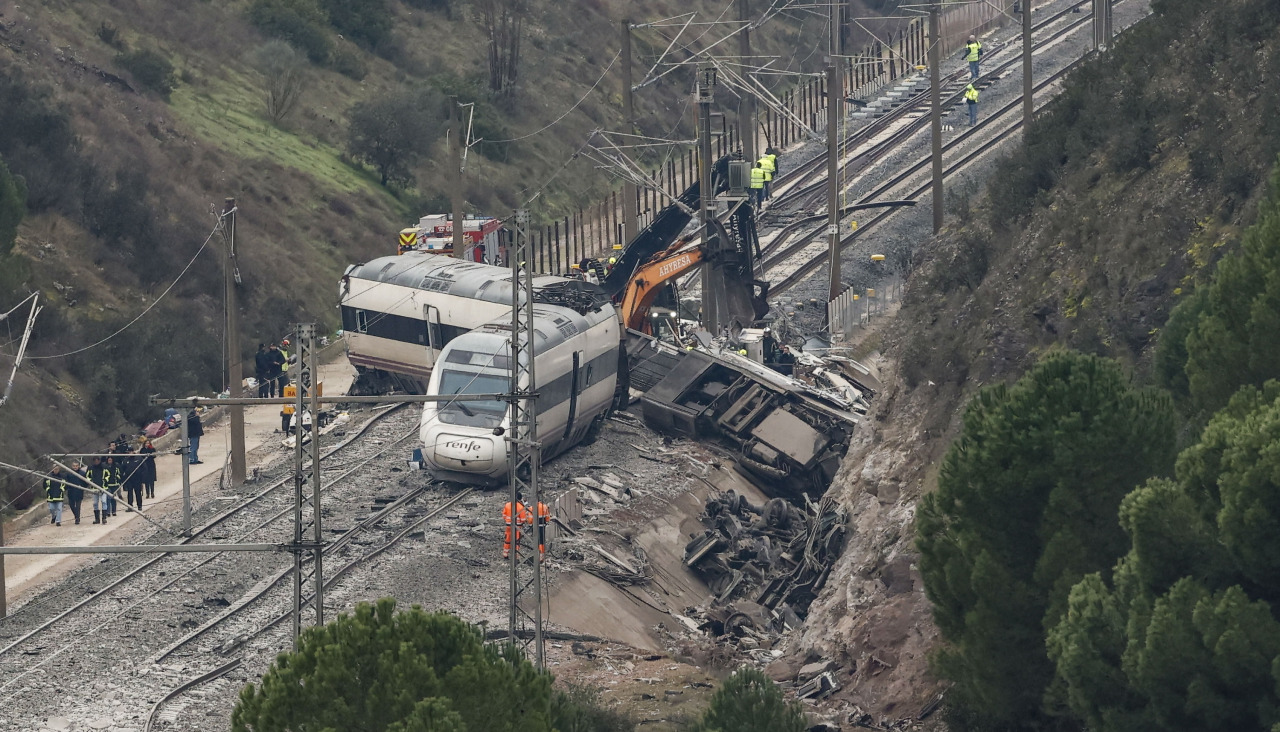 Restos del tren Alvia siniestrado en el choque contra un Iryo en Adamuz el pasado enero