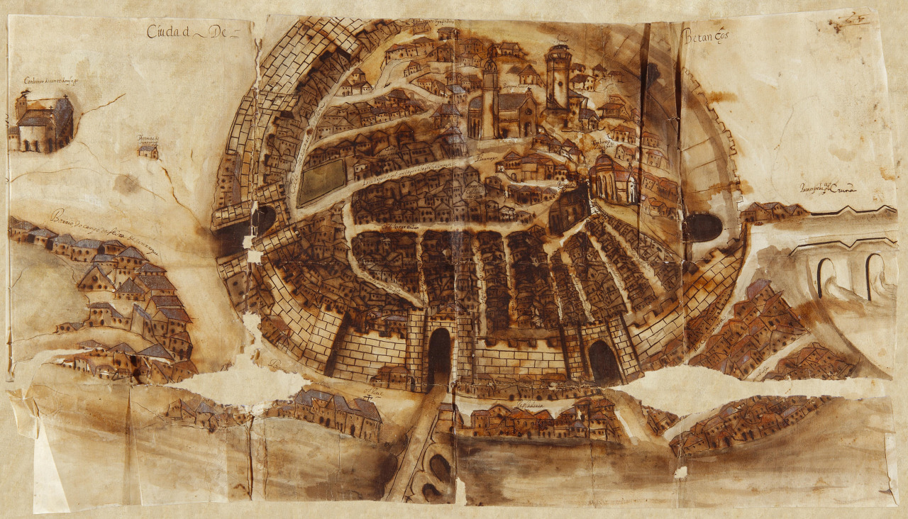 Grabado realizado por Antonio Vázquez en 1616, tras el incendio que arrasó la ciudad, que perdió más de dos centenares de casas e incluso afectó al templo de Santa María do Azougue. El documento se conserva en el Archivo Nacional en Madrid