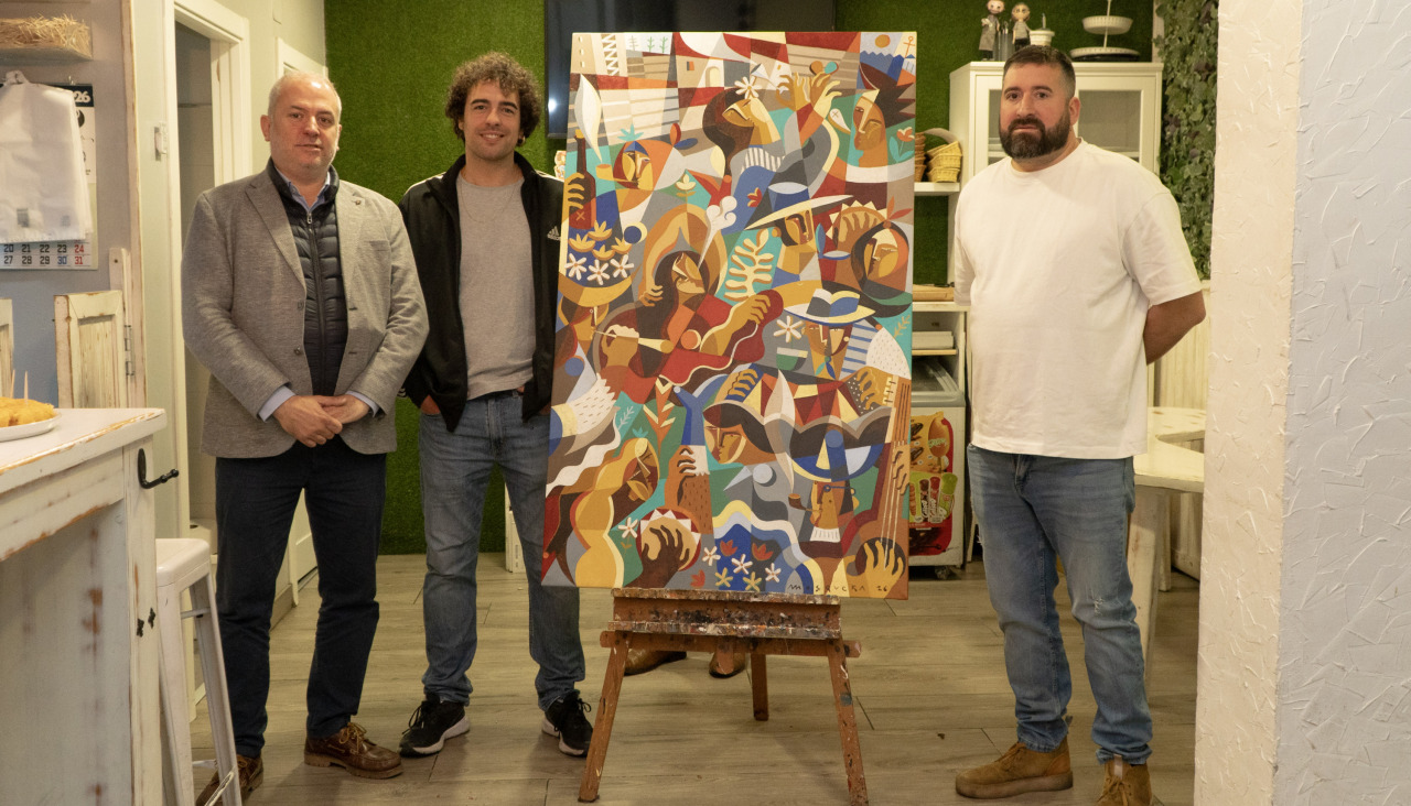 Castro, Mosquera y Pujades con el cartel de las fiestas