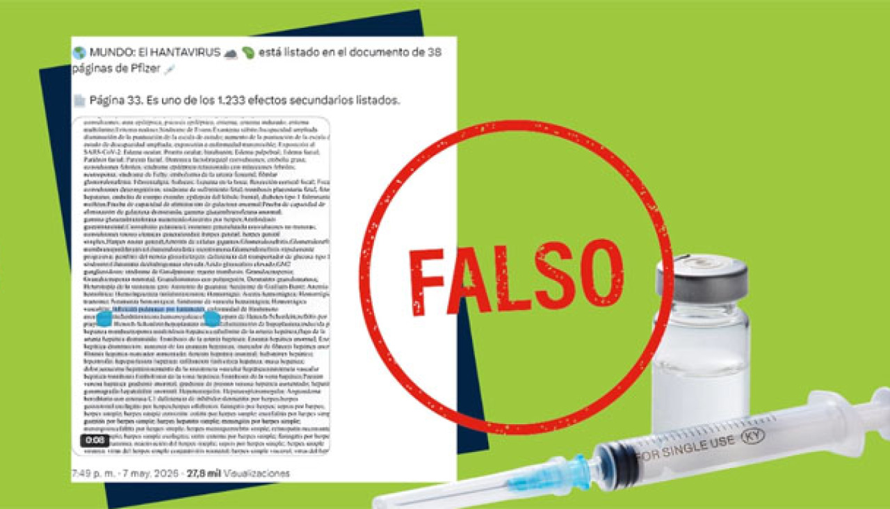 El hantavirus no es un efecto secundario de la vacuna de Pfizer contra la covid-19