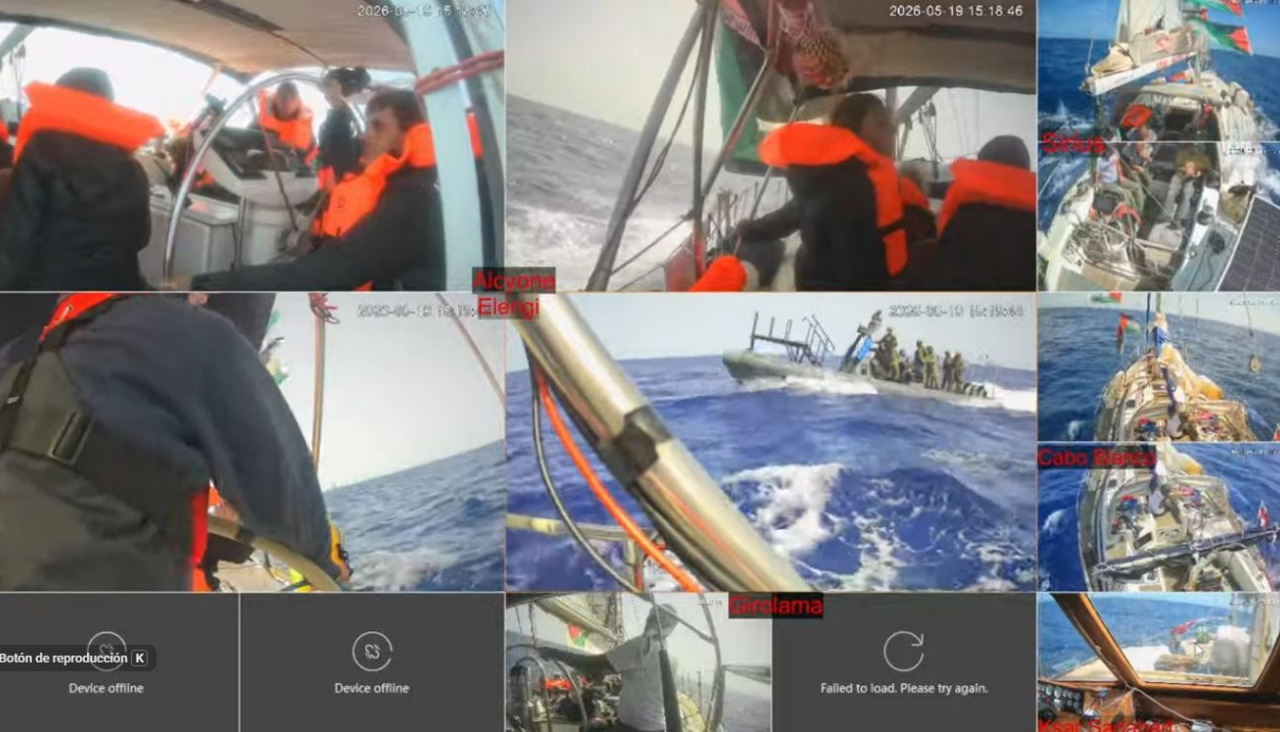 ALTA MAR 19/05/2026.- Las Fuerzas Armadas de Israel han empezado a interceptar este martes al grupo de diez barcos de la flotilla humanitaria que continuaba rumbo a Gaza, después de que el lunes bloquearan más de una treintena de embarcaciones y detuvieran a decenas de participantes. El rastreador náutico habilitado por la Sumud Global Flotilla, que organiza esta misión humanitaria, mostraba a las 11:30 GMT (13.30 horas) que una de las diez embarcaciones operativas que se dirigían a la Franja ya ha sido interceptada. Este primer barco, que encabezaba la expedición, se encontraba a 82,1 millas náuticas de Gaza (unos 152 kilómetros).  EFE/ Global Sumud Flotilla  - SOLO USO EDITORIAL/SOLO DISPONIBLE PARA ILUSTRAR LA NOTICIA QUE ACOMPAÑA (CRÉDITO OBLIGATORIO) -