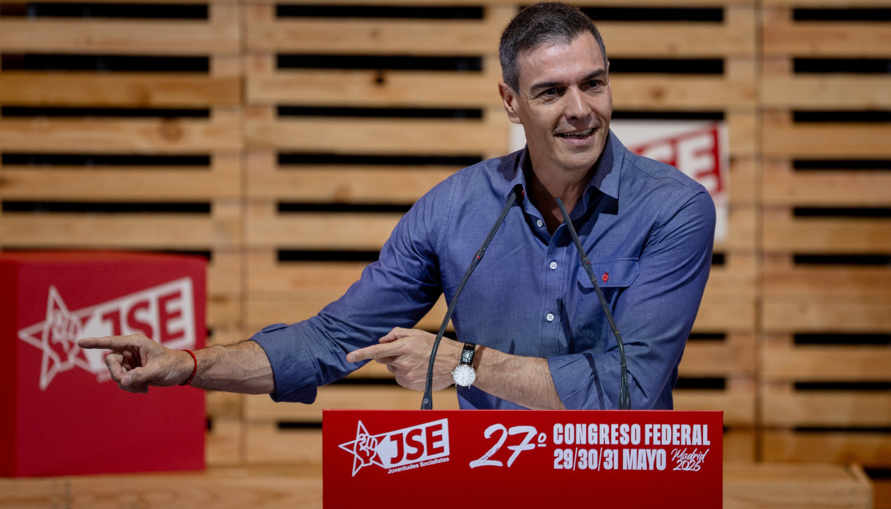 El presidente del Gobierno y secretario general del PSOE, Pedro Sánchez, durante su participación en la clausura del 27ª Congreso de JSE, este domingo