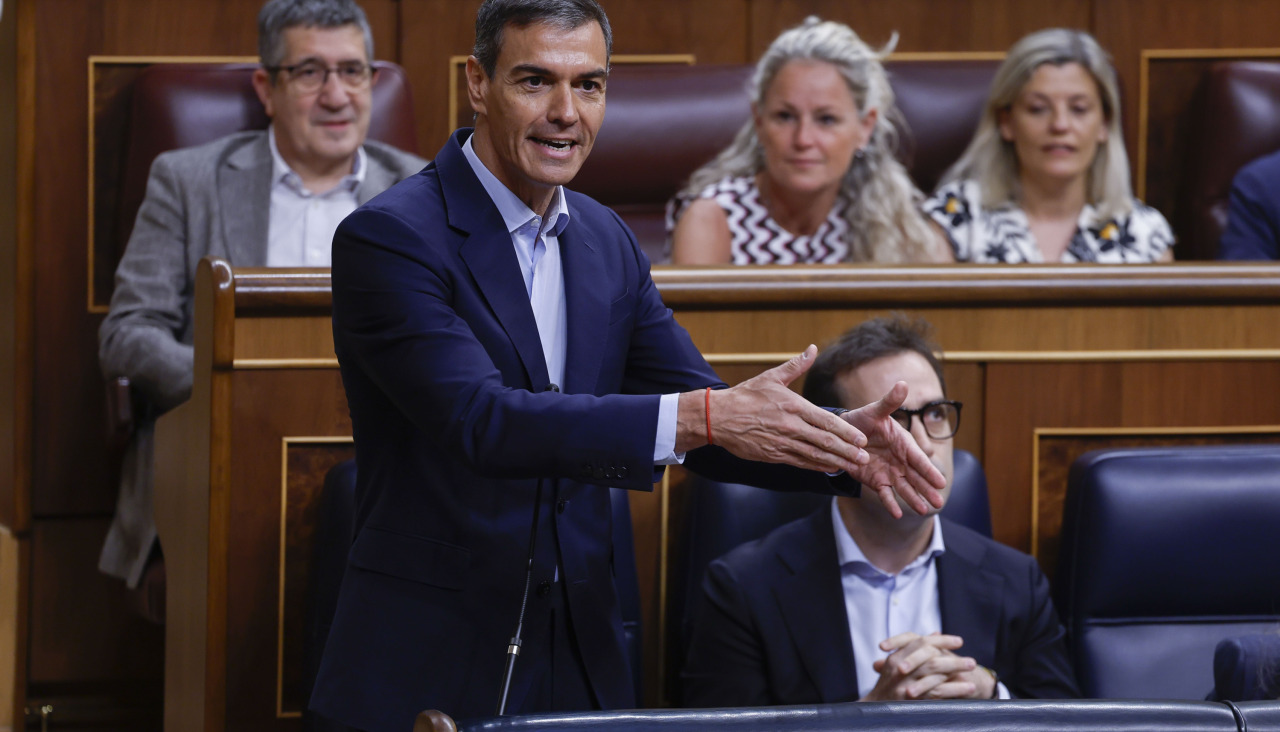 El presidente del Gobierno, Pedro Sánchez, durante su intervención en el pleno del Congreso