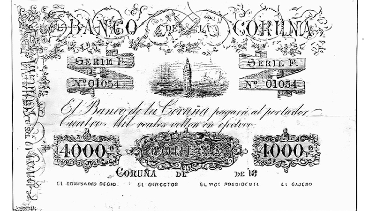 Billete de la Caja de Ahorros y Monte de Piedad de A Coruña hace 100 años