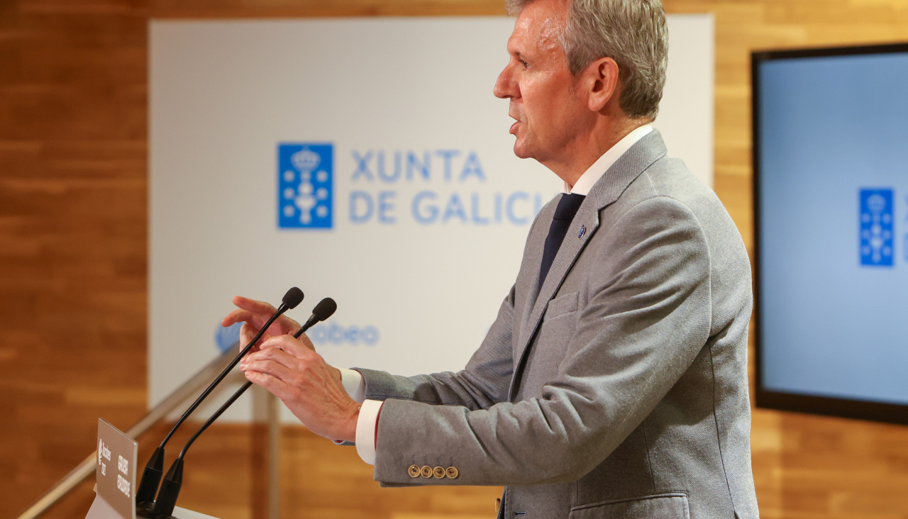 Alfonso Rueda, durante la rueda de prensa posterior a la reunión del Consello de este lunes