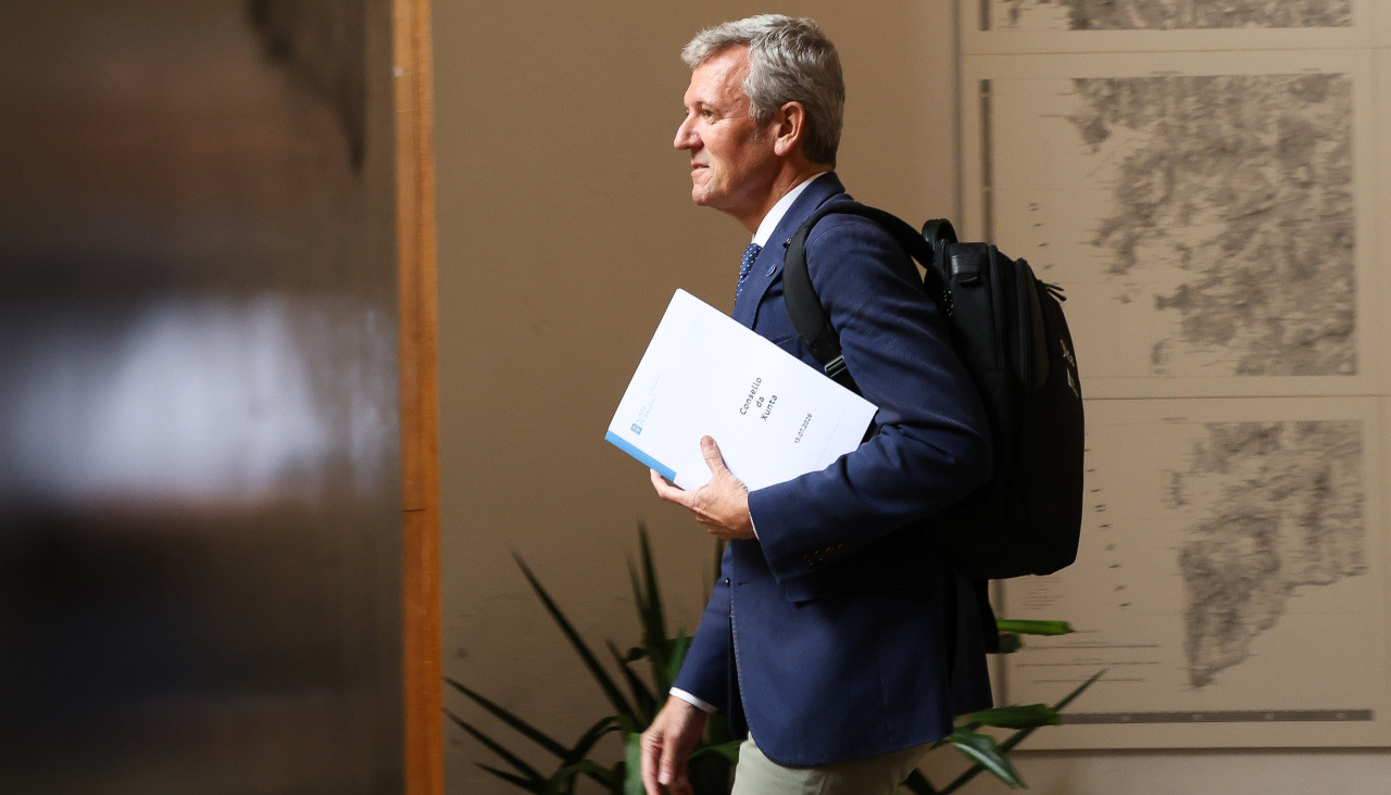 Alfonso Rueda, antes de comparecer este lunes para explicar los principales acuerdos de la reunión del Consello