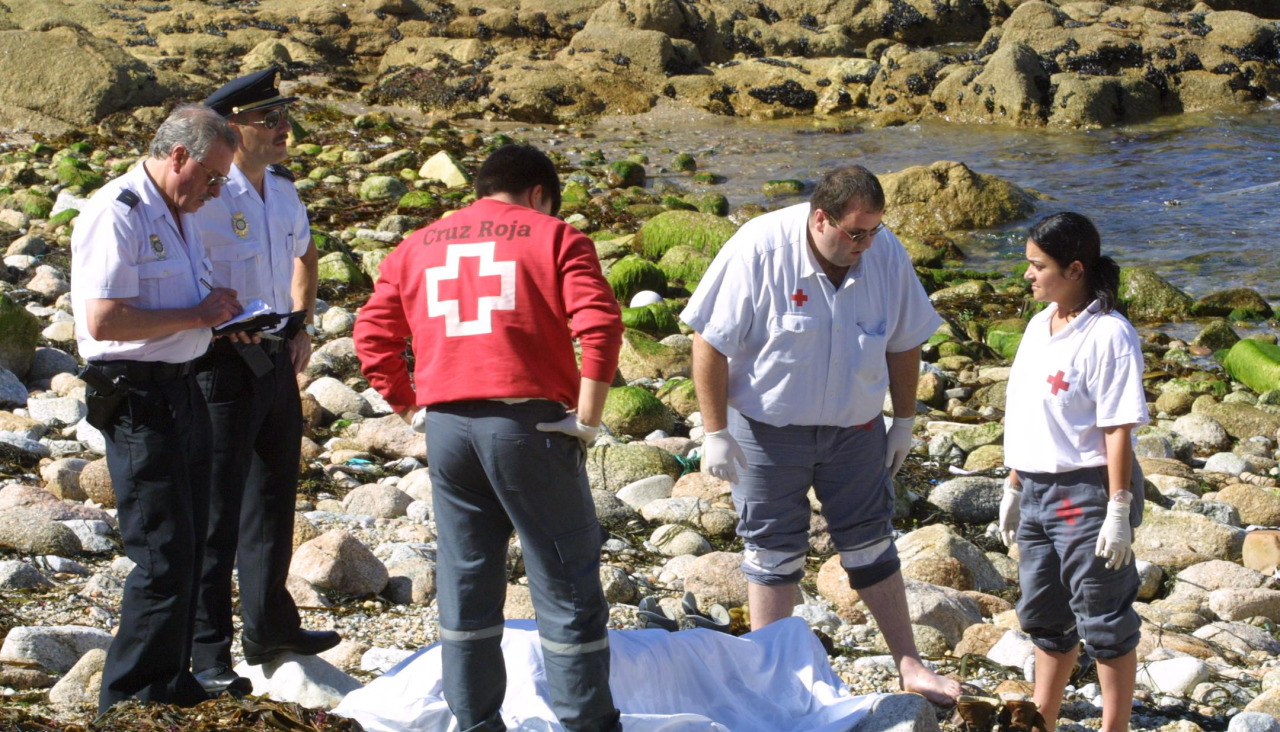 L *** Local Caption *** 15 JULIO 2001 PORTADAEL CADAVER DE UN ANCIANO APARECE FLOTANDO EN LA PLAYA DE SAN ROQUE POLICIA NACIONAL Y CRUZ ROJA COLABORARON EN LAS LABORES DE RECUPERACION E IDENTIFICACION DEL CADAVER