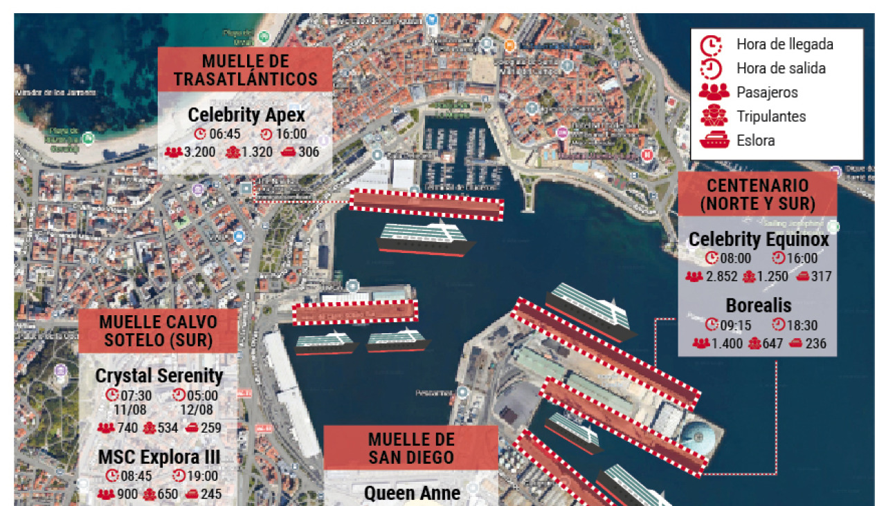 Los cruceros que entrarán en A Coruña el 12 de agosto