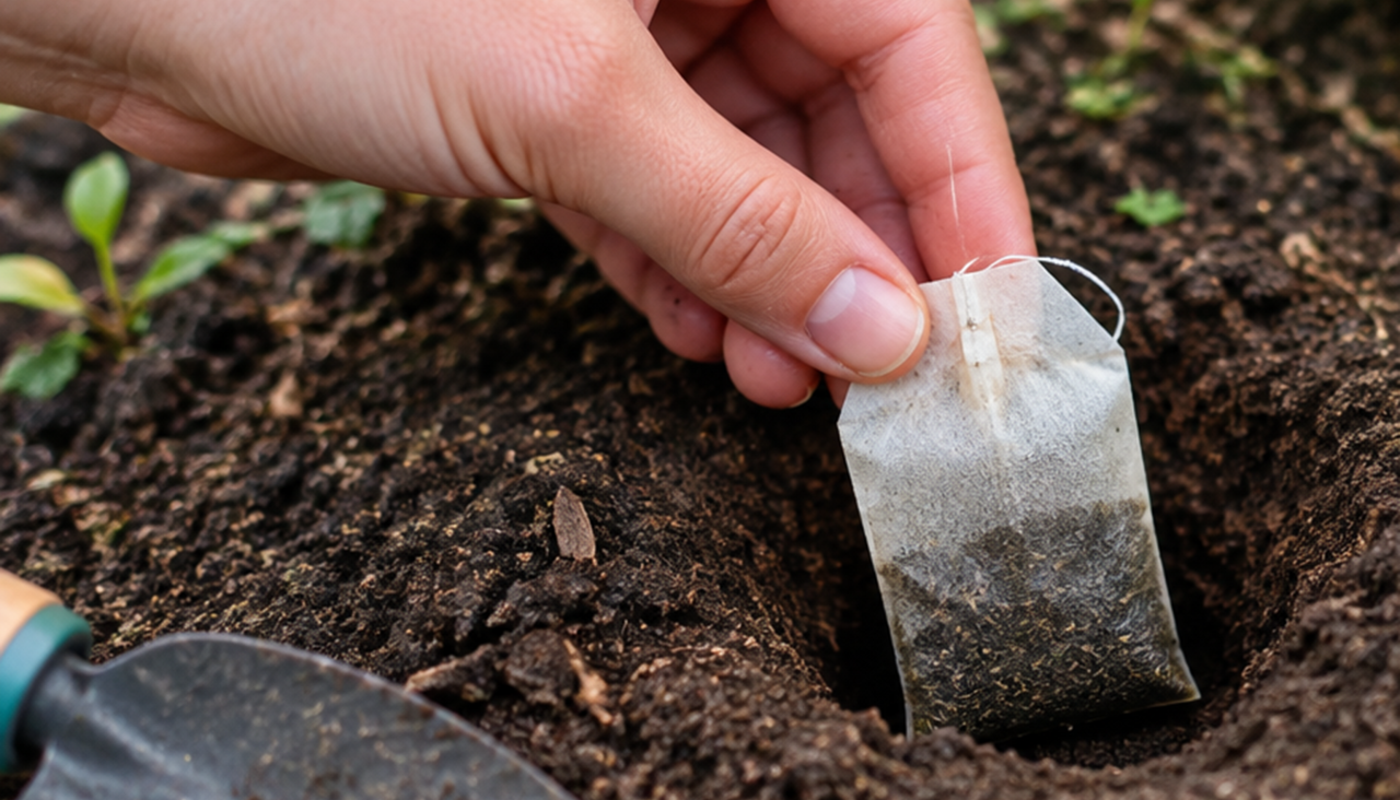 Bolsa de te en una planta