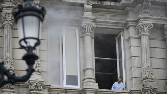 Los Bomberos de A Coruña realizaron un simulacro en María Pita dentro de las actividades de la Semana de la Prevención