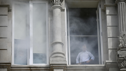 Los Bomberos de A Coruña realizaron un simulacro en María Pita dentro de las actividades de la Semana de la Prevención